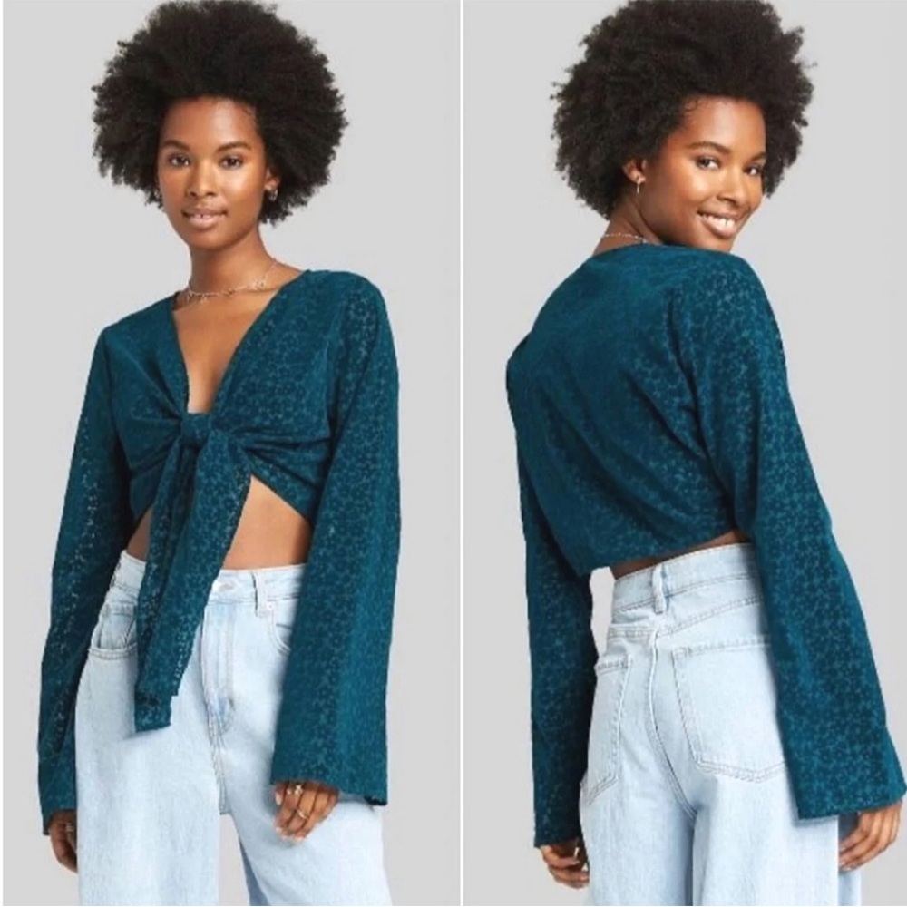 Women's Wrap Tie Top Sheer Ballet Festival Floral Whimsigoth Boho Velvet Burnout